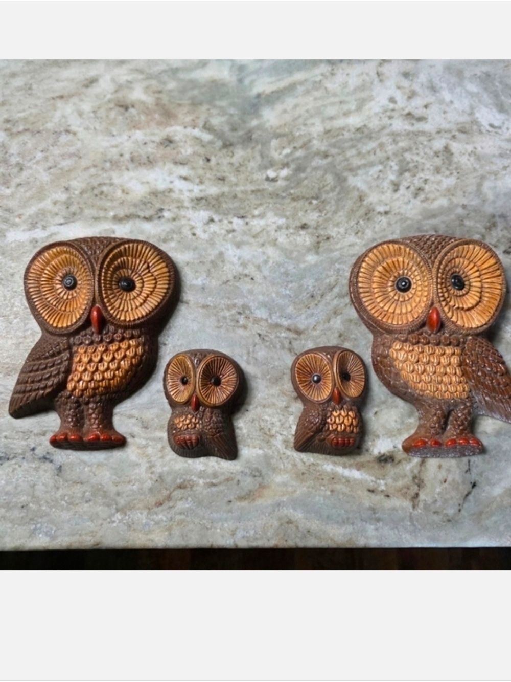 ​Vintage 70s Lightweight Owl Family Wall Decor - Set of 4 - MCM Faux Wood Foam